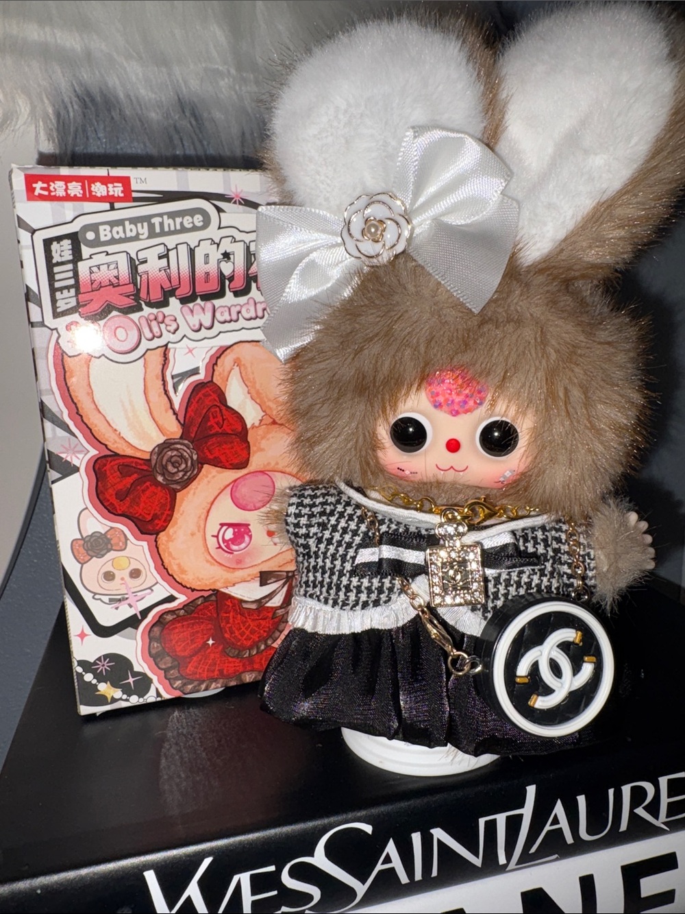 Baby three Oli’s wardrobe custom and bedazzled pendent